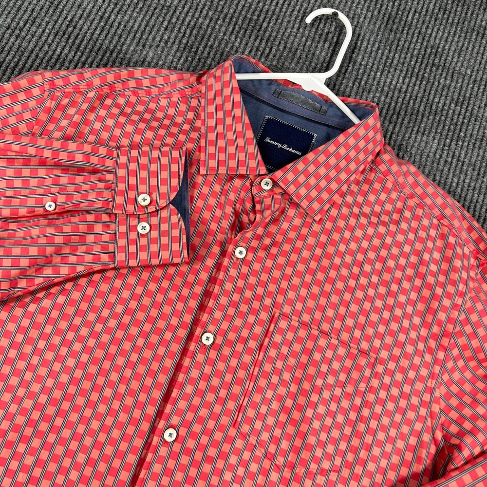 Tommy Bahama Shirt Mens XL Extra Large Red Geometric Island Modern Fit Casual‎